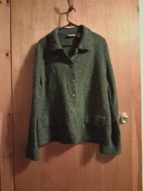 Jane Ashley Dark Grey Button-Front Wool Cardigan